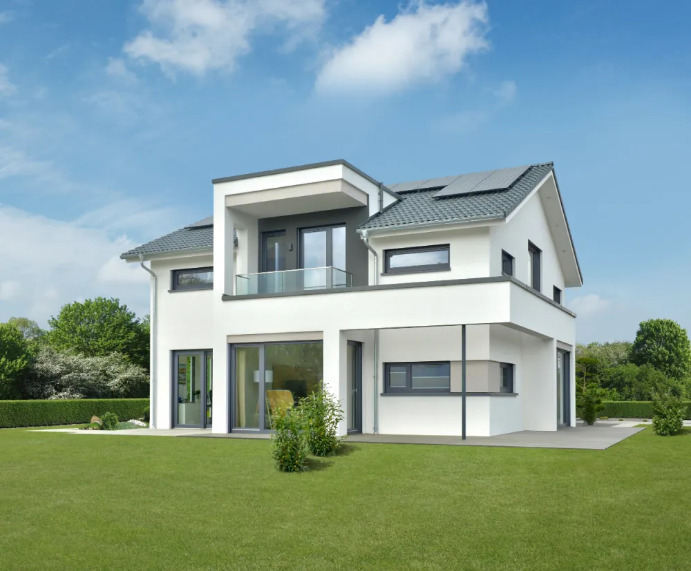 Neubau mit Flachdach und gepflegtem Garten