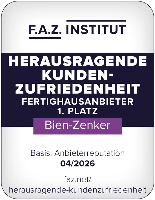 F.A.Z. Institut: Herausragende Kundenzufriedenheit, Fertighausanbieter Platz 1, Bien-Zenker, 04/2026
